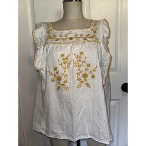 NEW Cotton Rye Women’s Flax Linen Blend Cotton Blouse Embroidered Boho Size M